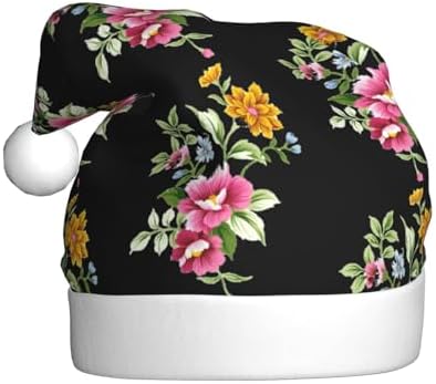 Hand Painted Flower Print Christmas Santa Hat Plush Funny Adult