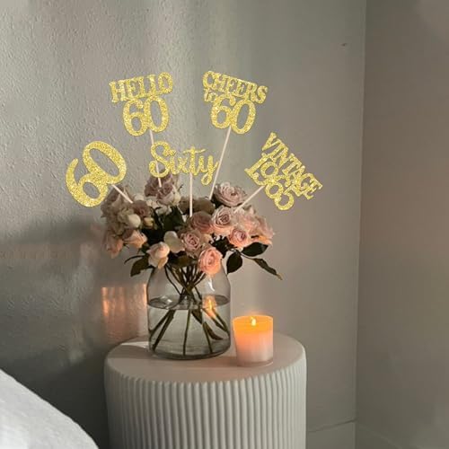 15PCS Happy 60th Birthday Centerpiece Sticks Gold