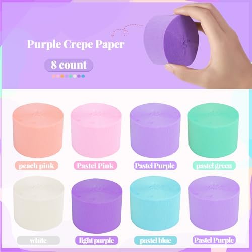 Riqiaqia Streamers Party Decorations 8 Rolls Purple Blue Mint White
