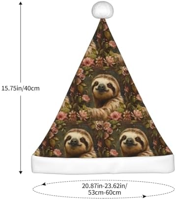 Cute Sloth Print Christmas Santa Hat Plush for Adults