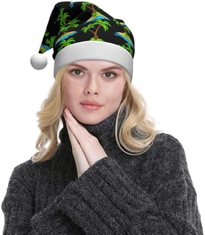 3D Palm Tree Christmas Santa Hat Plush Funny Adult Headwear
