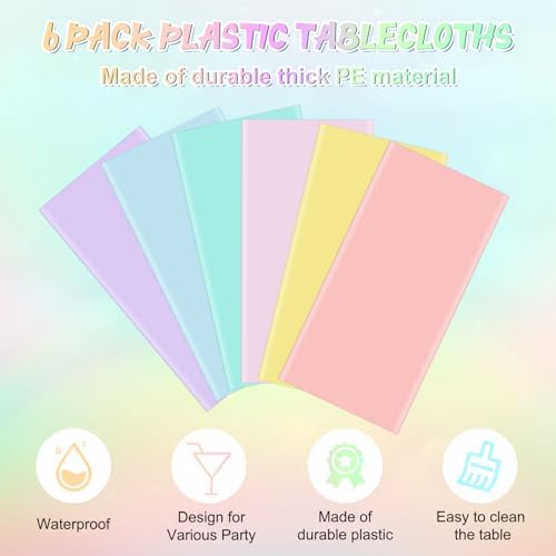 6Pcs Pastel Rainbow Plastic Tablecloths for Parties