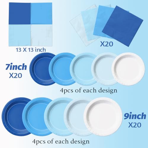 CMUSKO 60Pcs Blue Plates and Napkins Party Supplies