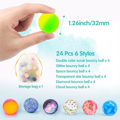 24 Pack Bouncy Balls 32mm 6 Styles Party Favors for Kids
