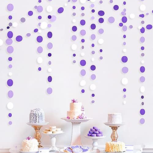 46 Ft Purple White Circle Dot Garland for Birthday Wedding Baby Shower