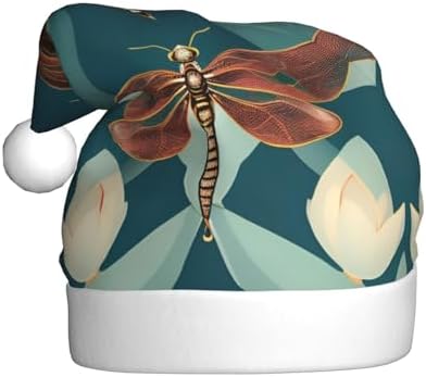 Dragonfly and Lotus Print Christmas Santa Hat for Adult
