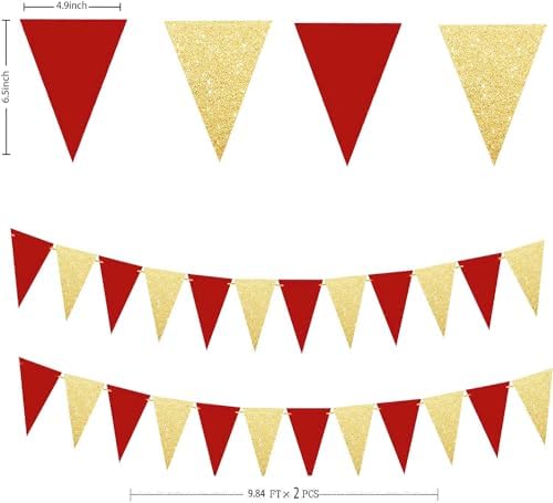 Red Gold Triangle Banners for Graduation and Christmas