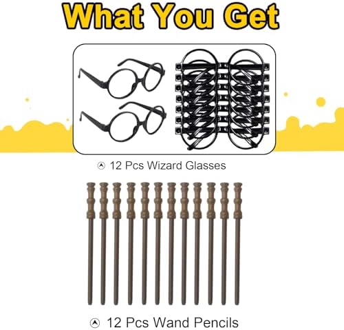 Col-Pary Cosplay Party Supplies Set - 12pcs Wand Pencil and Black Glasses