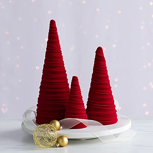 Red Velvet Cones Set of 3 for Romantic Decor