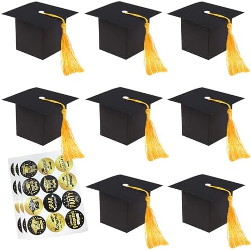 BESSEEK 30Pcs Black Graduation Cap Candy Boxes with Yellow Tassel