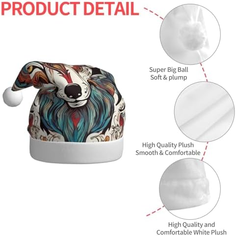 Wolf Motifs Colorful Print Christmas Santa Hat Plush