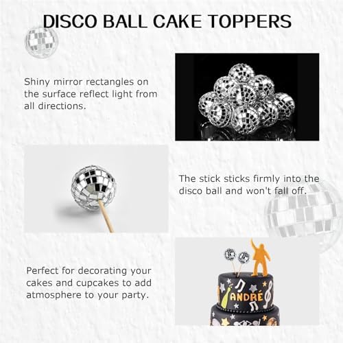 JOERSH 24pcs Disco Ball Cupcake Toppers Silver