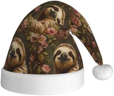 Cute Sloth Print Christmas Santa Hat Plush for Adults