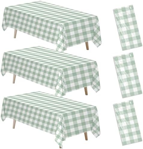 Sage Green Gingham Tablecloth 3 Pack for Birthday and Baby Shower