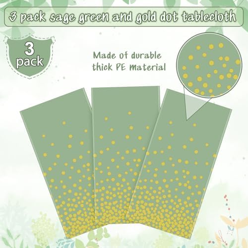 FunnyPars 3 Pack Sage Green Gold Tablecloth 54x108