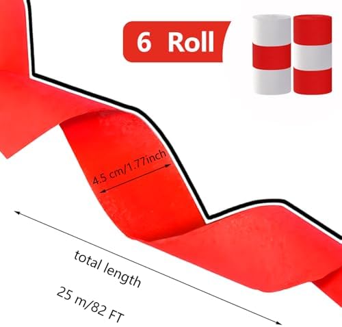 Red and White Crepe Paper Streamers 6 Rolls 82 Feet Long