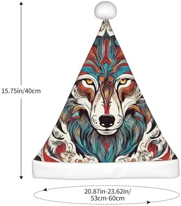 Wolf Motifs Colorful Print Christmas Santa Hat Plush