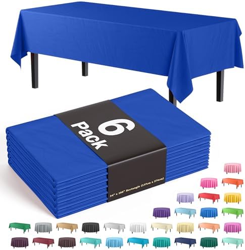 Party Solids 6-Pack Blue Plastic Tablecloth 54in x 108in Rectangle