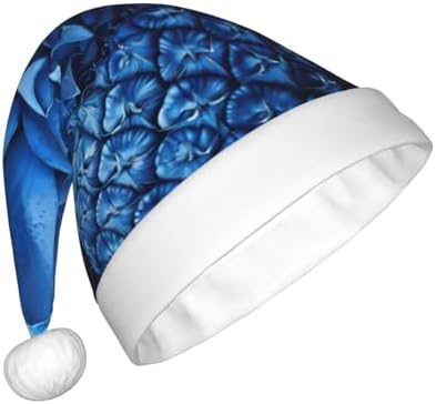 Blue Pineapple Print Christmas Santa Hat Plush for Adults