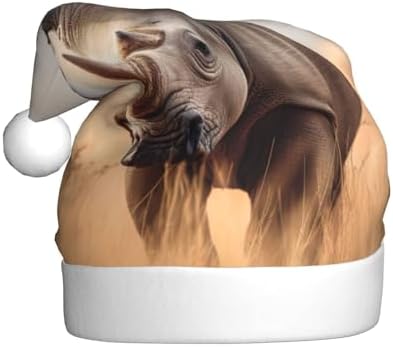 Animal Rhino Print Christmas Santa Hat Plush for Adults