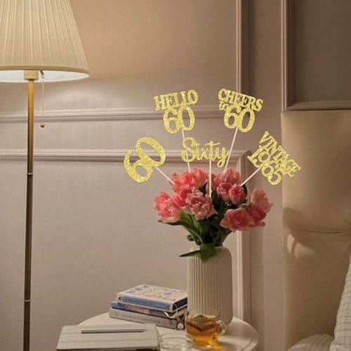 15PCS Happy 60th Birthday Centerpiece Sticks Gold