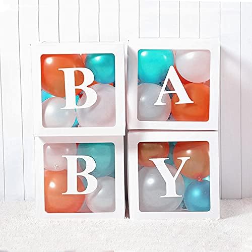 QPEY Clear Baby Shower Boxes with Letters 4PCS