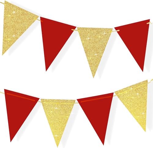 Red Gold Triangle Banners for Graduation and Christmas