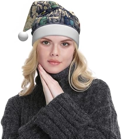 Chemistry Print Christmas Santa Hat Plush Funny Adult Headwear
