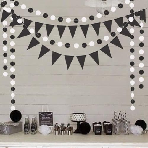 Cheerland Black and White Party Garland Flags for Halloween Birthday Wedding