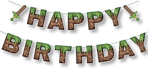 Pixel Birthday Decorations Happy Birthday Banner Mining Theme Party Supplies
