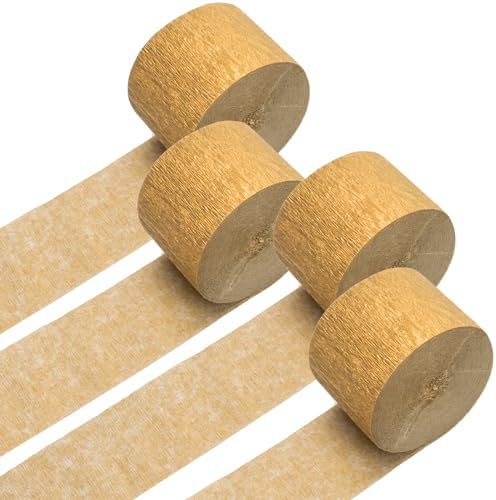 4 Rolls Metallic Gold Crepe Paper Streamers 328ft Total
