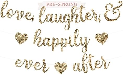 Pre-Strung Gold Glitter Wedding Banner - 8 ft Strand
