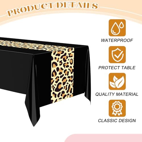 Buryeah Leopard Print Tablecloth Set of 3 Black