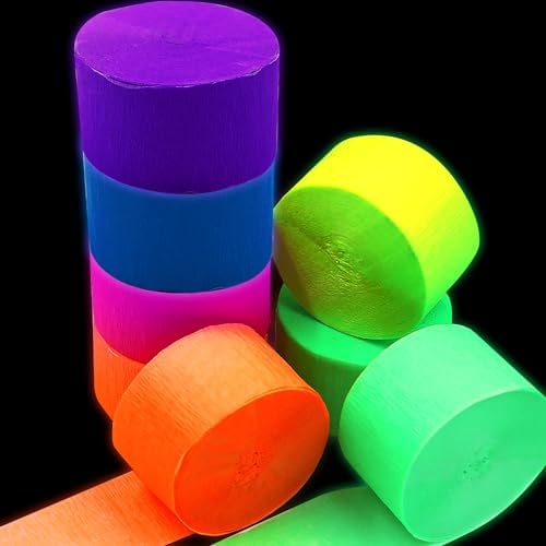 6 Rolls Neon Streamers UV Glow Birthday Party Decor