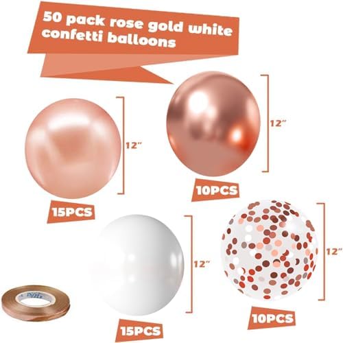 Zesliwy 50 Pack 12 Inch Rose Gold Balloons with 33 Feet Ribbon