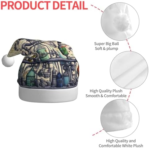 Chemistry Print Christmas Santa Hat Plush Funny Adult Headwear