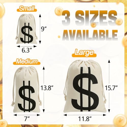 4Pcs Halloween Canvas Money Bags with Dollar Sign for Costume Parties
