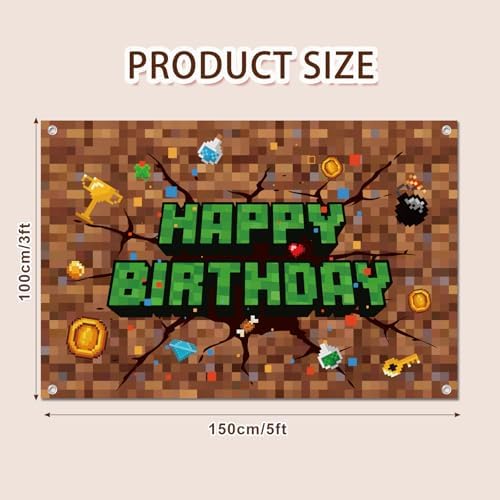 Pixel Birthday Decorations 5x3 ft Happy Birthday Banner