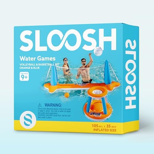 JOYIN Inflatable Pool Float Set with Volleyball Net and Basketball Hoops