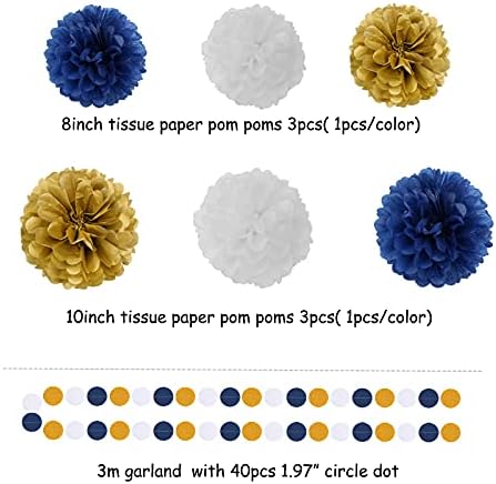 Navy Blue White Gold Party Decoration Kit 23pcs