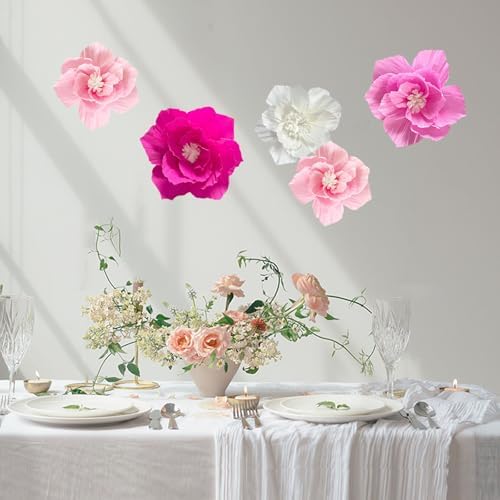 ANSOMO Pink Paper Flowers Artificial Crepe Tissue Wall Decor