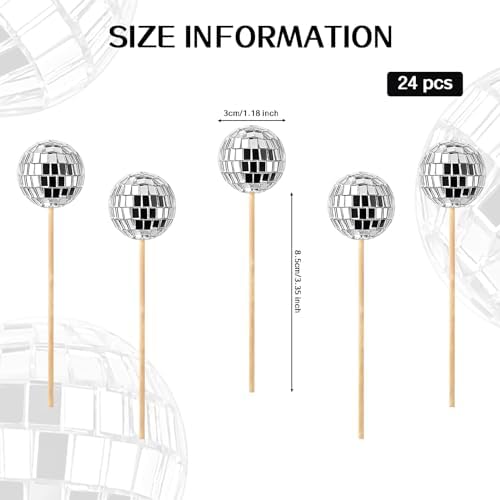 JOERSH 24pcs Disco Ball Cupcake Toppers Silver