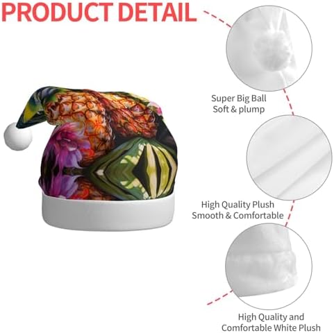 Pineapple Print Christmas Santa Hat Plush for Adults