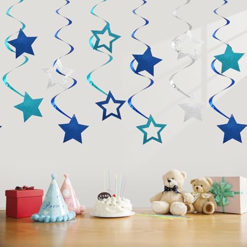 64pcs Blue Foil Swirl Streamers for Birthday Party Decorations