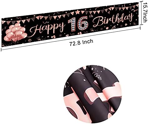 Happy 16th Birthday Banner Decorations Rose Gold