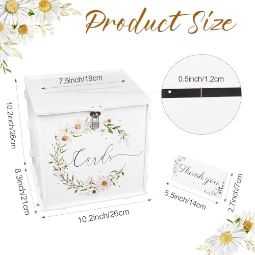 OurWarm White Daisy Wedding Card Box with Lock