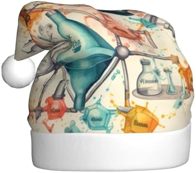 Chemistry Print Christmas Santa Hat Plush Funny Party Adult Headwear