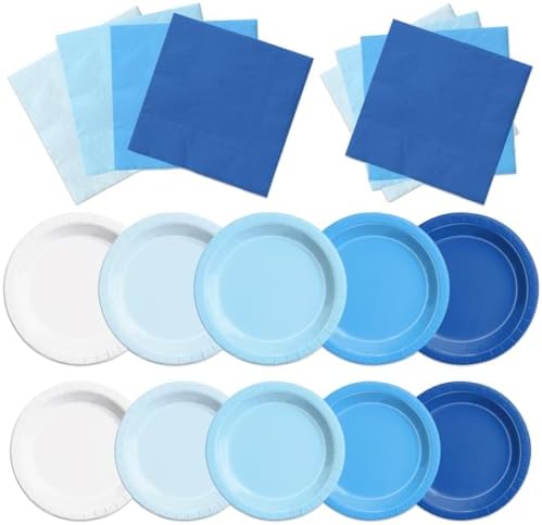 CMUSKO 60Pcs Blue Plates and Napkins Party Supplies