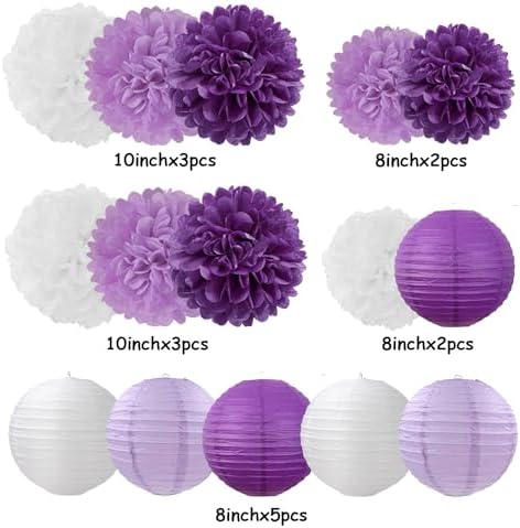 Purple White Lavender Decorations 15PCS Party Kit