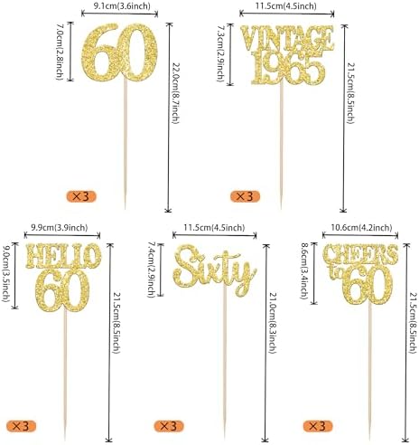 15PCS Happy 60th Birthday Centerpiece Sticks Gold